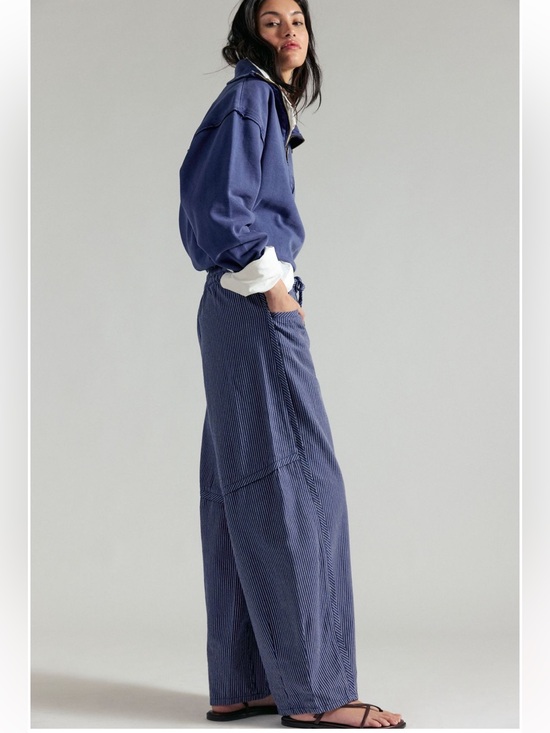 Free People Pants - Free People Something Good Pull On Barrel Pants Large Navy Combo NWT Wide Leg